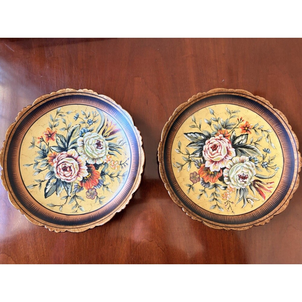 Raymond Waites studio collectible decorative Floral plate vintage display Set/2